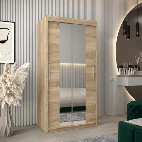 Buy Tokyo I Sliding Door Wardrobe Oak Sonoma 100cm, Colour: Oak Sonoma, Item Width: 100 from Furnituretta