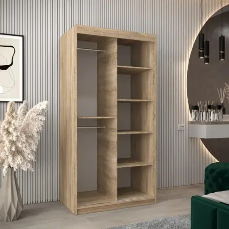Buy Tokyo I Sliding Door Wardrobe Oak Sonoma 100cm, Colour: Oak Sonoma, Item Width: 100, 6 from Furnituretta