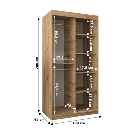 Buy Tokyo I Sliding Door Wardrobe Oak Sonoma 100cm, Colour: Oak Sonoma, Item Width: 100, 7 from Furnituretta