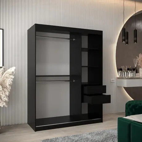 Buy Tokyo Sliding Door Wardrobe Black 150cm, Colour: Black, Item Width: 150, 8 from Furnituretta