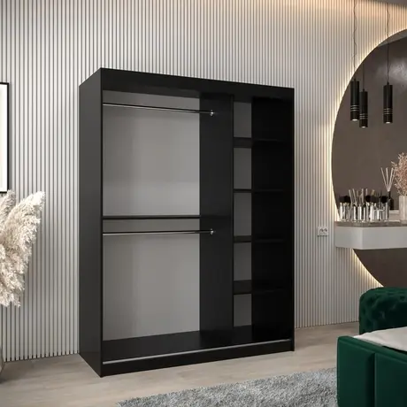 Buy Tokyo Sliding Door Wardrobe Black 150cm, Colour: Black, Item Width: 150, 6 from Furnituretta