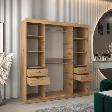 Buy Tokyo I Sliding Door Wardrobe Oak Artisan 180cm, Colour: Oak Artisan, Item Width: 180, 8 from Furnituretta