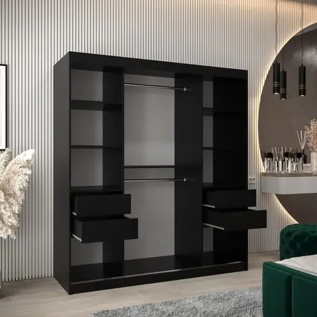 Buy Tokyo I Sliding Door Wardrobe Black 180cm, Colour: Black, Item Width: 180, 8 from Furnituretta