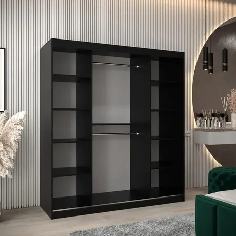 Buy Tokyo I Sliding Door Wardrobe Black 180cm, Colour: Black, Item Width: 180, 6 from Furnituretta