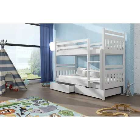Buy Wooden Bunk Bed Adas with Storage White Matt, Colour: White Matt, Mattresses: Foam/Bonnell, 8 from Furnituretta