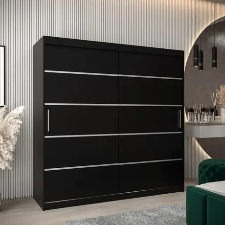 Buy Verona 01 Sliding Door Wardrobe Black 200cm, Colour: Black, Item Width: 200 from Furnituretta