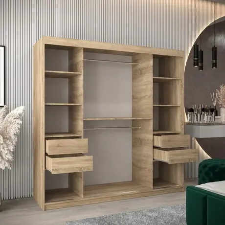 Buy Verona 02 Sliding Door Wardrobe Oak Sonoma 200cm, Colour: Oak Sonoma, Item Width: 200, 8 from Furnituretta