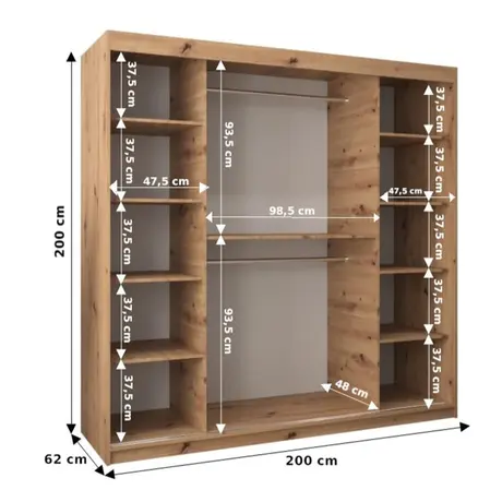 Buy Verona 02 Sliding Door Wardrobe Oak Sonoma 200cm, Colour: Oak Sonoma, Item Width: 200, 7 from Furnituretta