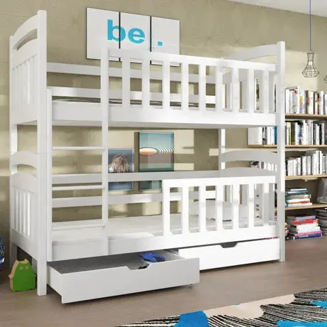 Buy Wooden Bunk Bed Sebus with Storage White Matt, Colour: White Matt, Mattresses: Foam/Bonnell Mattresses from Furnituretta