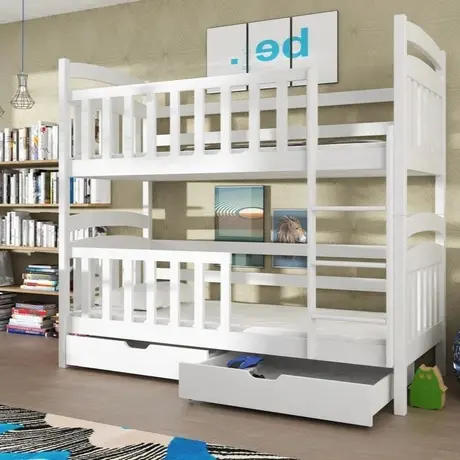 Buy Wooden Bunk Bed Sebus with Storage White Matt, Colour: White Matt, Mattresses: Foam Mattresses, 7 from Furnituretta