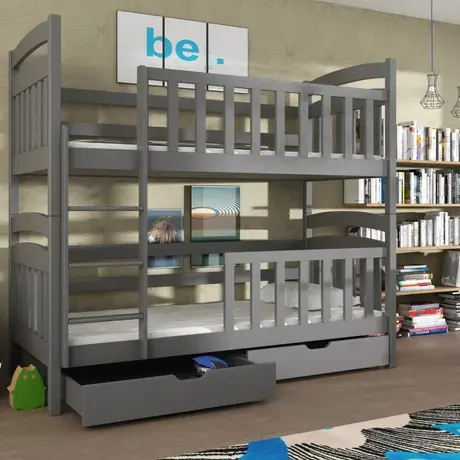 Buy Wooden Bunk Bed Sebus with Storage Graphite, Colour: Graphite, Mattresses: Without Mattresses from Furnituretta
