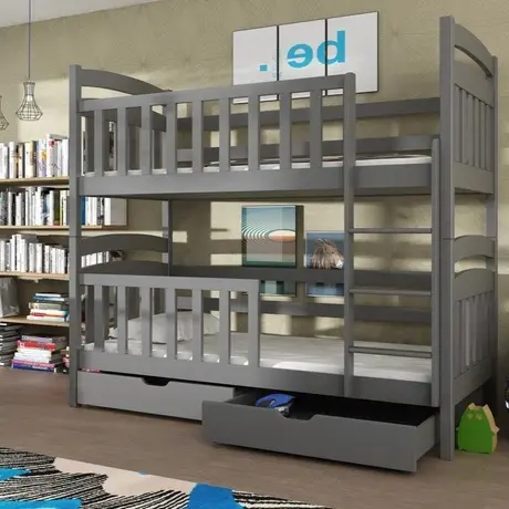 Buy Wooden Bunk Bed Sebus with Storage Graphite, Colour: Graphite, Mattresses: Foam Mattresses, 4 from Furnituretta