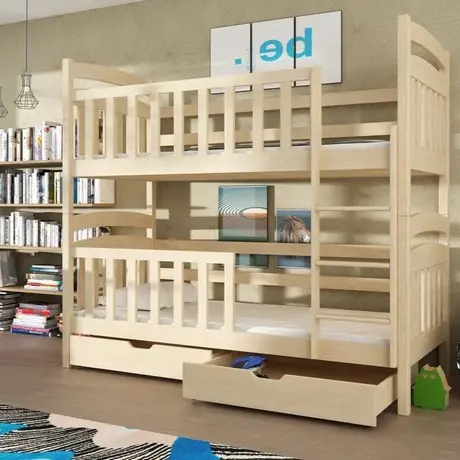 Buy Wooden Bunk Bed Sebus with Storage Pine, Colour: Pine, Mattresses: Foam Mattresses, 4 from Furnituretta