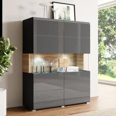 Buy Toledo 42 Sideboard Display Cabinet Grey Gloss, Colour: Grey Gloss, Item Width: 122, 4 from Furnituretta