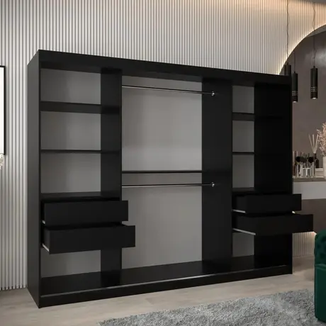 Buy Verona 01 Sliding Door Wardrobe Black 250cm, Colour: Black, Item Width: 250, 8 from Furnituretta