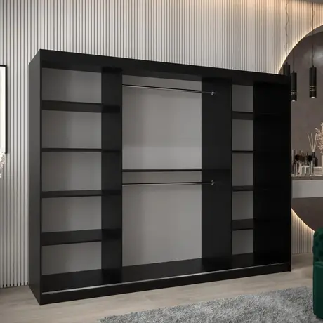 Buy Verona 01 Sliding Door Wardrobe Black 250cm, Colour: Black, Item Width: 250, 6 from Furnituretta