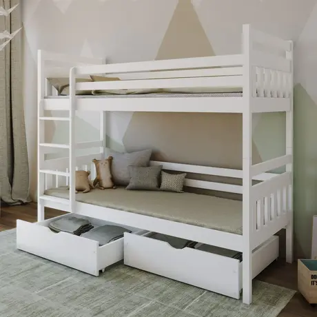 Buy Wooden Bunk Bed Adas with Storage White Matt, Colour: White Matt, Mattresses: Foam Mattresses, 9 from Furnituretta
