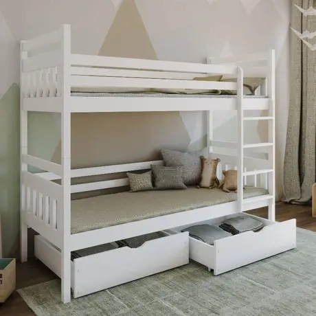 Buy Wooden Bunk Bed Adas with Storage White Matt, Colour: White Matt, Mattresses: Foam/Bonnell, 6 from Furnituretta