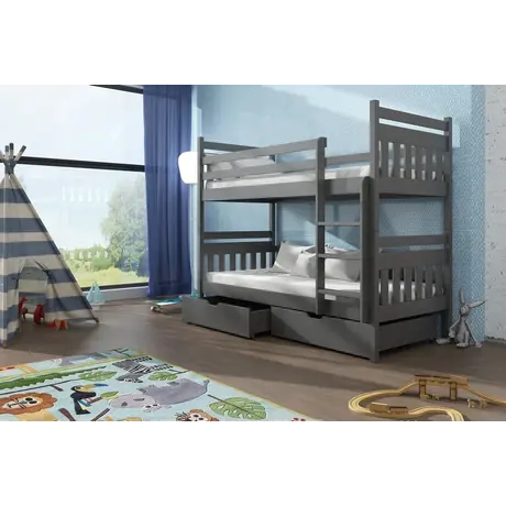 Buy Wooden Bunk Bed Adas with Storage Graphite, Colour: Graphite, Mattresses: Foam/Bonnell, 6 from Furnituretta