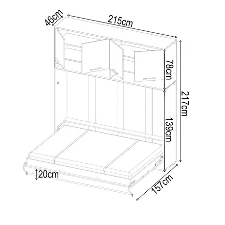 Buy CP-05 Horizontal Wall Bed Concept 120cm with Over Bed Unit White Matt, Colour: White Matt, Size: 120 x 200cm, Item Width: 215, 9 from Furnituretta