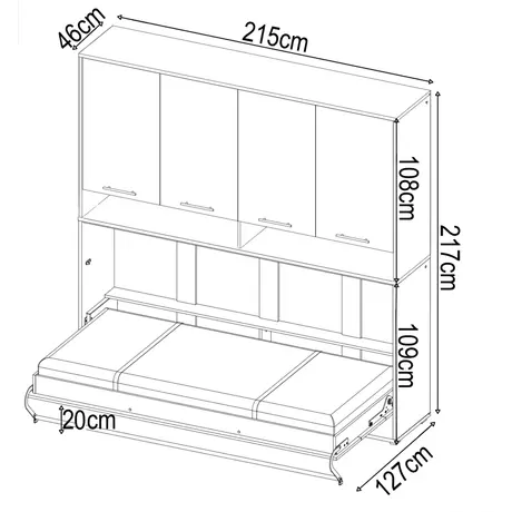 Buy CP-11 Over Bed Unit for Horizontal Wall Bed Concept White Matt 90cm, Colour: White Matt, Item Width: 215, 5 from Furnituretta
