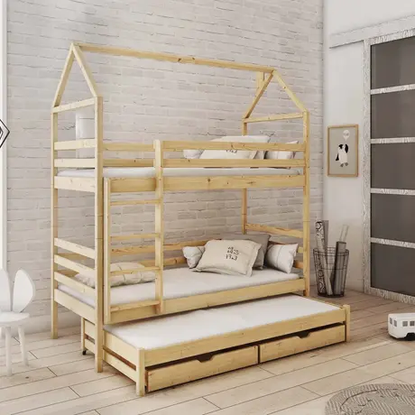 Buy Dalia Bunk Bed with Trundle and Storage Pine, Colour: Pine, Mattresses: Foam Mattresses from Furnituretta