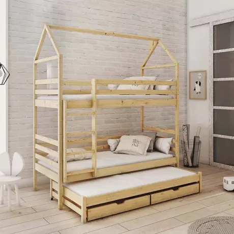 Buy Dalia Bunk Bed with Trundle and Storage Pine, Colour: Pine, Mattresses: Foam Mattresses, 5 from Furnituretta