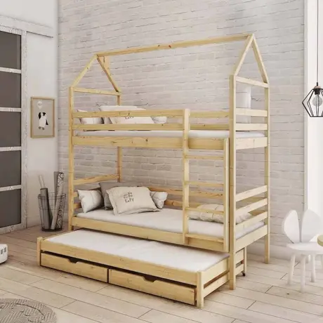 Buy Dalia Bunk Bed with Trundle and Storage Pine, Colour: Pine, Mattresses: Without Mattresses, 3 from Furnituretta
