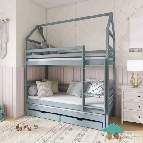 Buy Dalia Bunk Bed with Trundle and Storage Grey, Colour: Grey, Mattresses: Without Mattresses, 4 from Furnituretta
