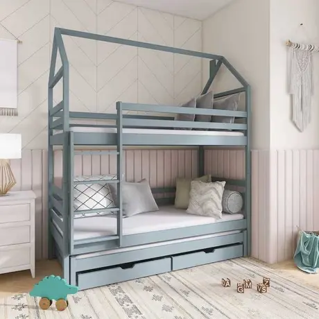 Buy Dalia Bunk Bed with Trundle and Storage Grey, Colour: Grey, Mattresses: Foam Mattresses from Furnituretta