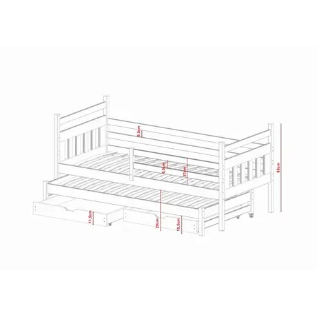 Buy Wooden Double Bed Daniel with Trundle and Storage White Matt, Colour: White Matt, Mattreses: Without Mattresses, 7 from Furnituretta