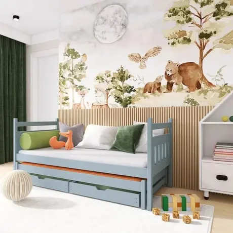 Buy Wooden Double Bed Daniel with Trundle and Storage Grey Matt, Colour: Grey Matt, Mattreses: Foam Mattresses, 5 from Furnituretta