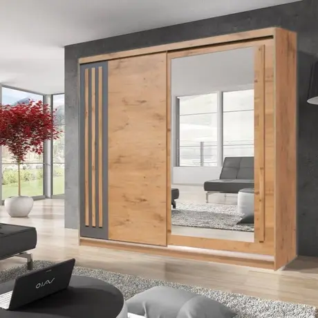 Buy Effect 2 Sliding Door Wardrobe Oak Lancelot 200cm, Colour: Oak Lancelot, Item Width: 200 from Furnituretta