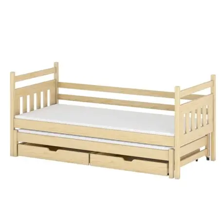 Buy Wooden Double Bed Daniel with Trundle and Storage Pine, Colour: Pine, Mattreses: Foam Mattresses, 5 from Furnituretta
