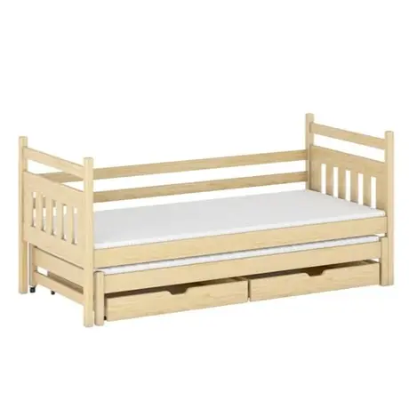 Buy Wooden Double Bed Daniel with Trundle and Storage Pine, Colour: Pine, Mattreses: Foam/Bonnell Mattresses from Furnituretta