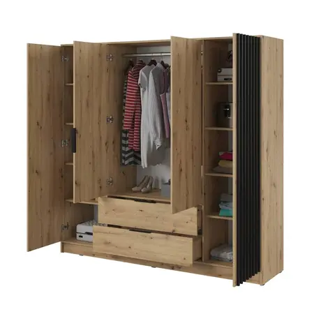 Buy Nelly Hinged Door Wardrobe Oak Artisan 206cm, Colour: Oak Artisan, Item Width: 206, 5 from Furnituretta