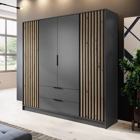 Buy Nelly Hinged Door Wardrobe Graphite 206cm, Colour: Graphite, Item Width: 206 from Furnituretta