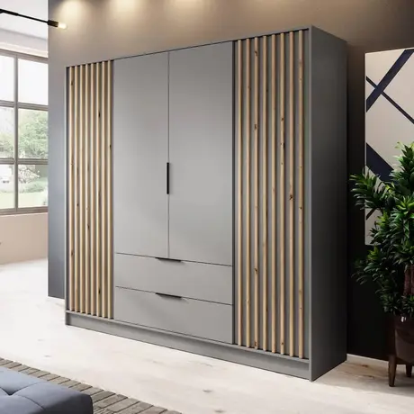 Buy Nelly Hinged Door Wardrobe Grey 206cm, Colour: Grey, Item Width: 206 from Furnituretta