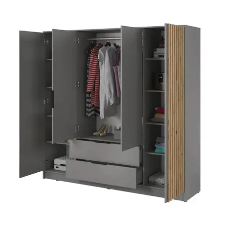 Buy Nelly Hinged Door Wardrobe Grey 206cm, Colour: Grey, Item Width: 206, 5 from Furnituretta