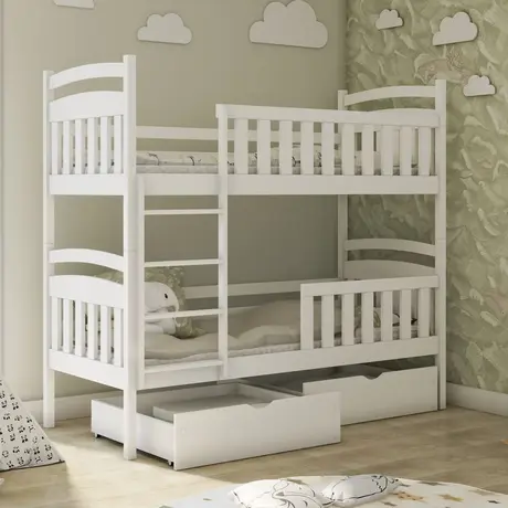 Buy Wooden Bunk Bed Sebus with Storage White Matt, Colour: White Matt, Mattresses: Without Mattresses, 8 from Furnituretta