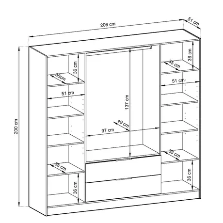 Buy Nelly Hinged Door Wardrobe Oak Artisan 206cm, Colour: Oak Artisan, Item Width: 206, 6 from Furnituretta