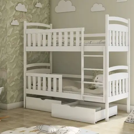 Buy Wooden Bunk Bed Sebus with Storage White Matt, Colour: White Matt, Mattresses: Foam Mattresses, 4 from Furnituretta