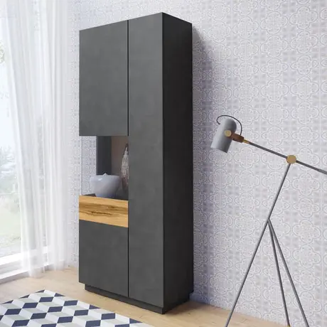 Buy Silke 12 Tall Display Cabinet Matera & Wotan Oak [Left], Colour: Matera / Wotan Oak, Item Width: 80, 5 from Furnituretta