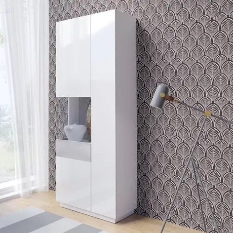 Buy Silke 12 Tall Display Cabinet White Gloss & Concrete Grey [Left], Colour: White Gloss / Concrete Grey, Item Width: 80, 4 from Furnituretta