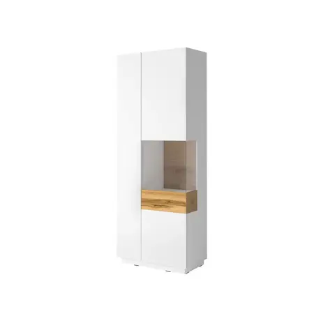 Buy Silke 13 Tall Display Cabinet White Gloss & Wotan Oak [Right], Colour: White Gloss / Wotan Oak, Item Width: 80 from Furnituretta