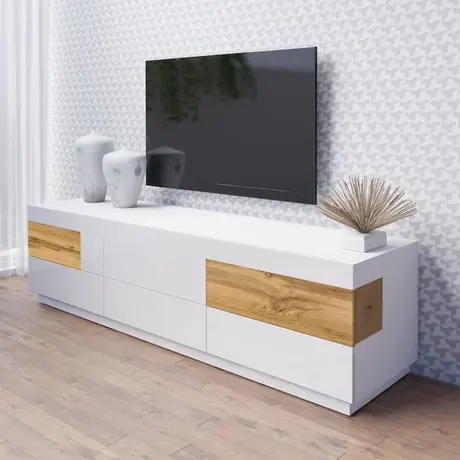 Buy Silke 40 TV Cabinet White Gloss & Wotan Oak, Colour: White Gloss / Wotan Oak, Item Width: 206 from Furnituretta
