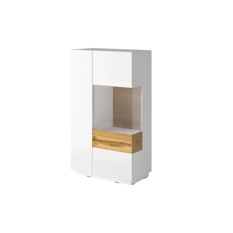 Buy Silke 44 Display Cabinet White Gloss & Wotan Oak [Right], Colour: White Gloss / Wotan Oak, Item Width: 80 from Furnituretta