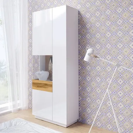 Buy Silke 12 Tall Display Cabinet White Gloss & Wotan Oak [Left], Colour: White Gloss / Wotan Oak, Item Width: 80, 4 from Furnituretta
