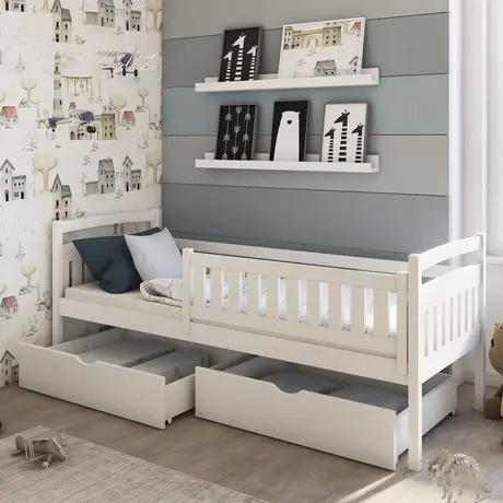 Buy Wooden Bed Terry with Storage White Matt, Colour: White Matt, Mattresses: Foam Mattresses from Furnituretta