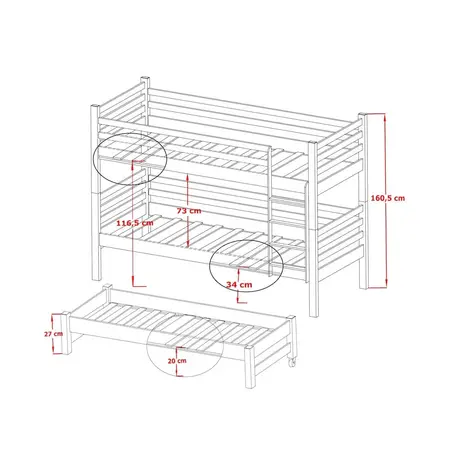 Buy Wooden Bunk Bed Tomi with Trundle and Storage Pine, Colour: Pine, Mattress: Without Mattresses, 5 from Furnituretta
